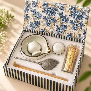 Matcha ceremony gift set in a floral keepsake box