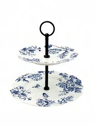 Blue Flower Two Tier Cake Stand, 1 set
