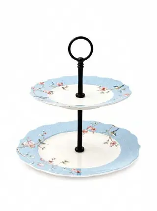 Blossom Blue Bird Two Tier Cake Stand, 1 set