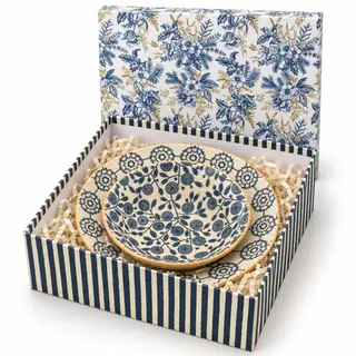 Indigo Vine & Medallion Bowls, gift box set